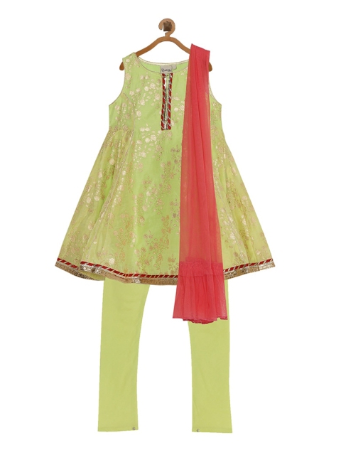 

Rianna Girls Green & Red Printed Kurta with Churidar & Dupatta