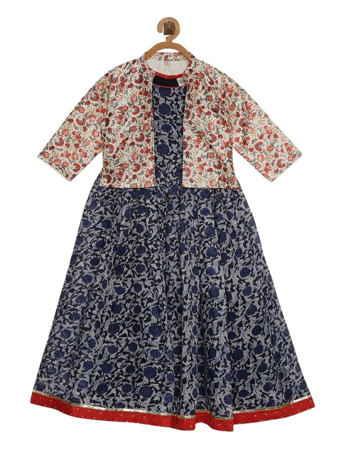 

Rianna Girls Navy Blue Printed Maxi Dress with Jacket