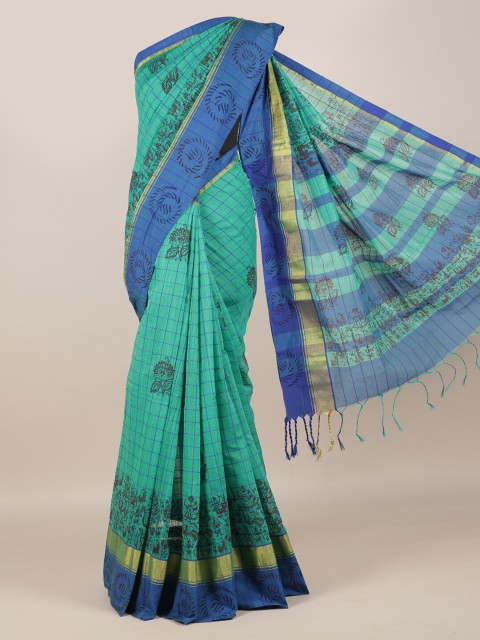 

Pothys Green Printed Jute Silk Saree