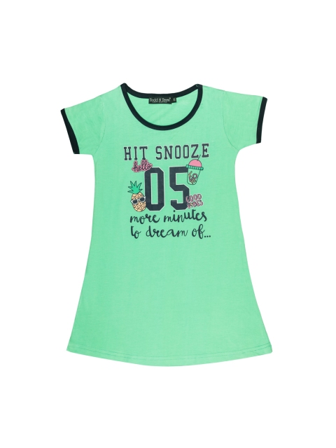 

Todd N Teen Girls Sea Green & Navy Blue Printed Nightdress