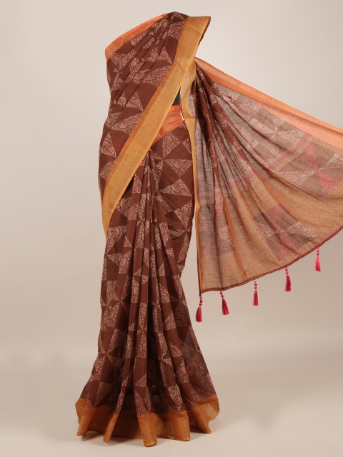 

Pothys Brown Printed Linen Blend Saree
