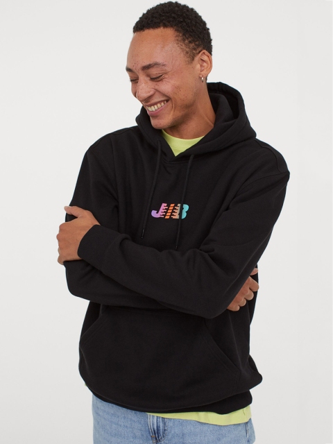 

H&M Men Black Printed Hooded Top