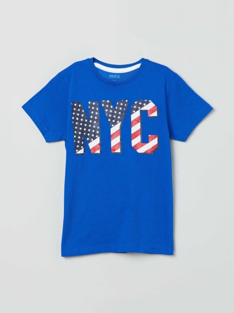 

max Boys Blue Printed Round Neck T-shirt