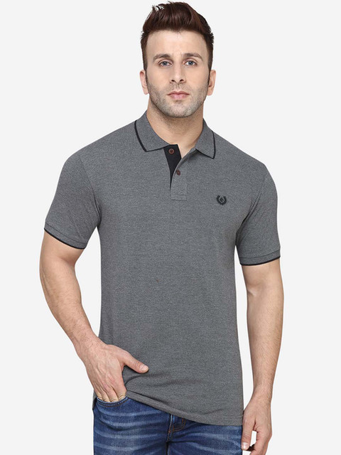 

Greenfibre Men Grey Solid Pure Cotton Polo Collar T-shirt
