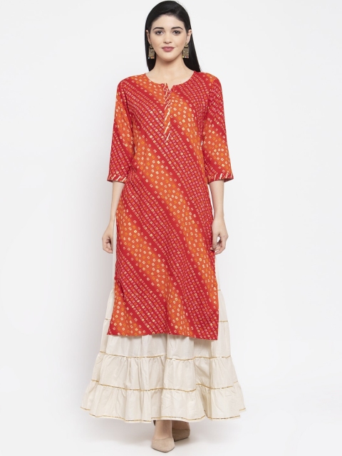 

Clora Creation Women Red Bandhani Printed Kurta with Sharara