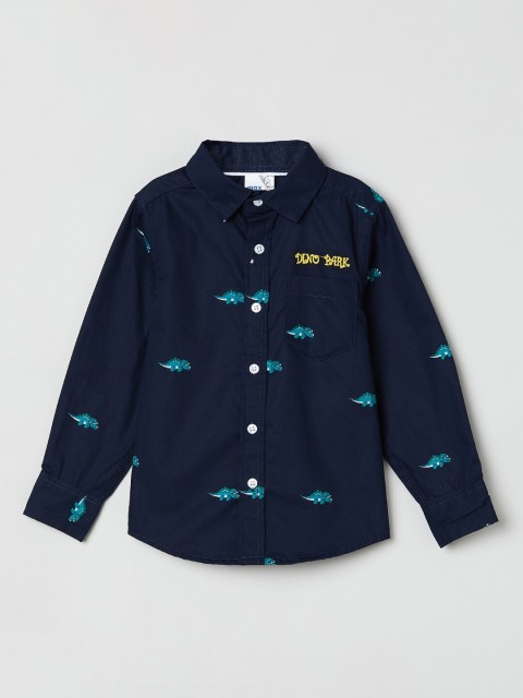

max Boys Navy Blue Regular Fit Printed Casual Shirt