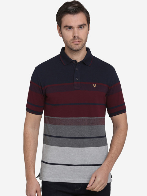

JADE BLUE Men Multicoloured Striped Polo Collar T-shirt, Multi