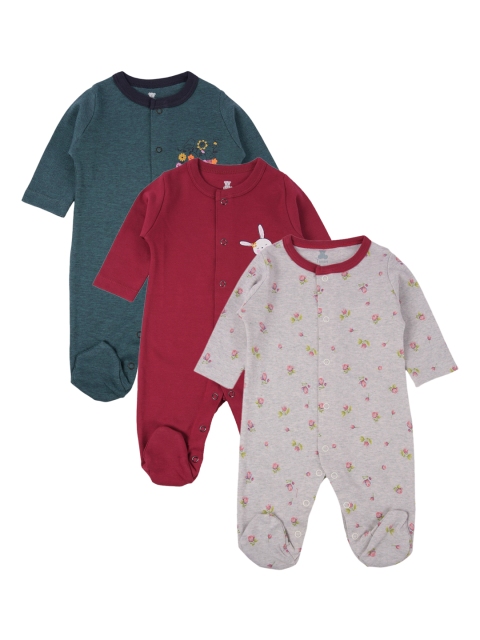 

I Bears Kids Pack of 3 Printed Cotton Rompers, Green