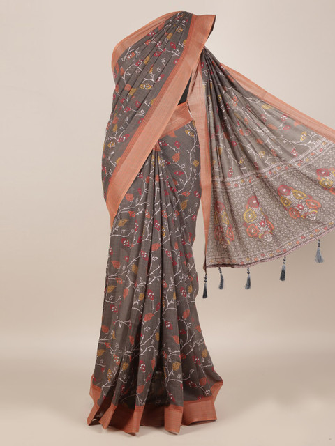 

Pothys Grey Printed Linen Blend Saree