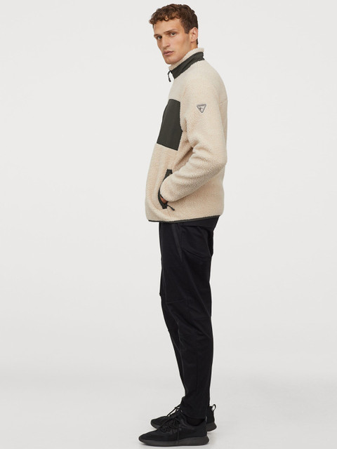 

H&M Men Beige Solid Faux Shearling Sports Jacket