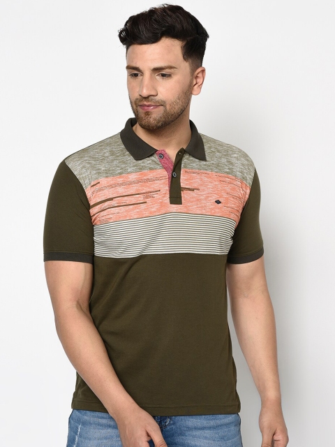 

Duke Men Olive Green Solid Polo Collar T-shirt