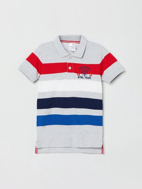 max Boys Grey Striped Polo Collar T-shirt