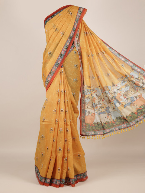 

Pothys Mustard Printed Jute Silk Saree