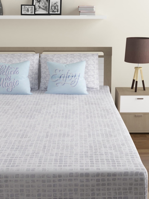 

SWAYAM Grey & White Geometric 210 TC Cotton 1 King Bedsheet with 2 Pillow Covers