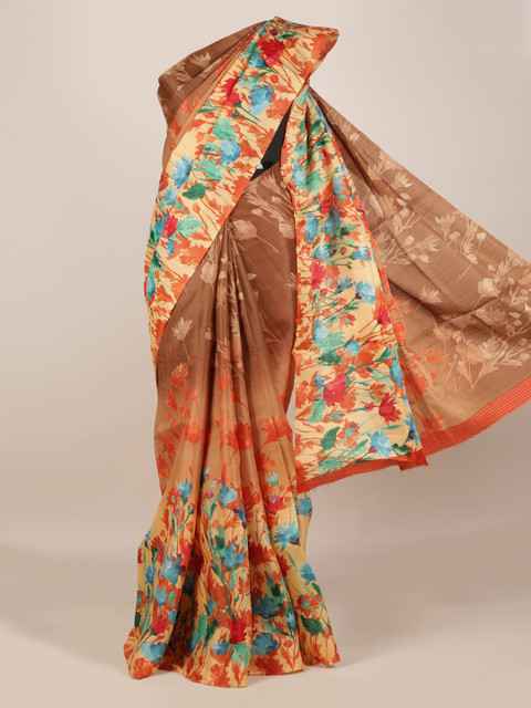 

Pothys Multicoloured Floral Printed Jute Silk Saree, Multi