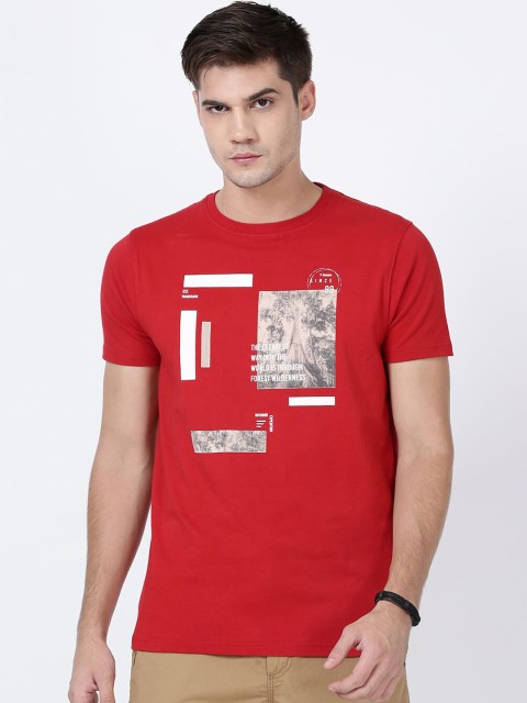 

t-base Men Red Printed Round Neck T-shirt