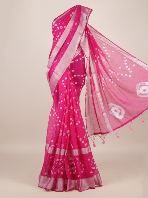 

Pothys Magenta Bandhani Printed Linen Blend Saree