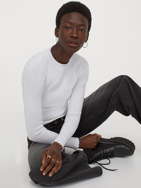 

H&M Women White Self Design Ribbed Jumper
