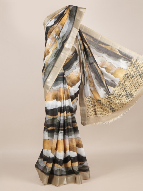 

Pothys Multicoloured Printed Linen Blend Saree with Zari Border, Multi