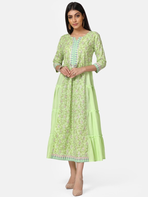 

Kiana Women Green Floral Printed A-Line Dress