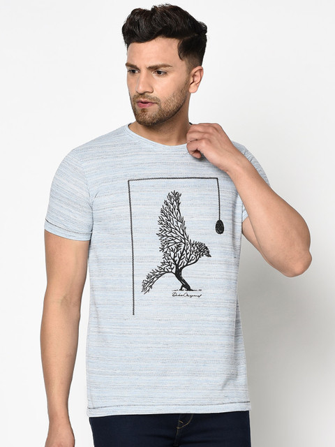

Duke Men Blue Printed Round Neck T-shirt