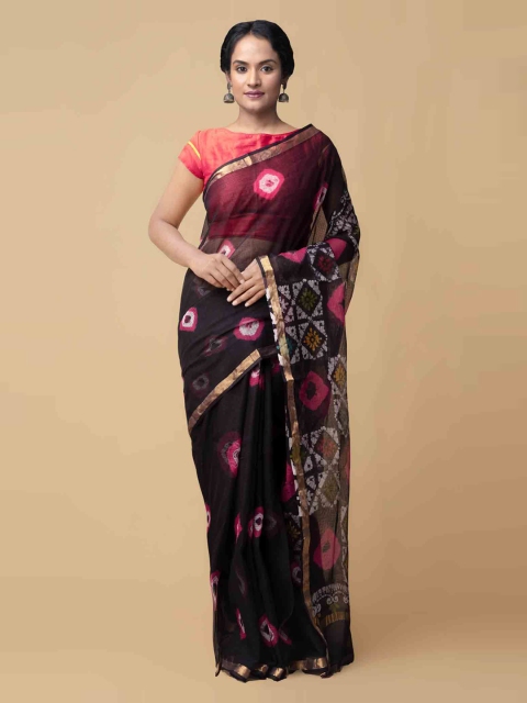 

Unnati Silks Black & Pink Pure Cotton Printed Kota Saree