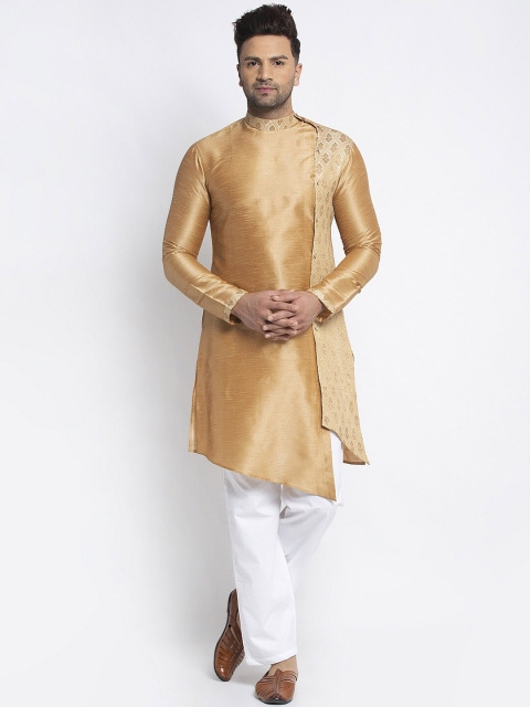 

TREEMODA Men Brocade Dupion Silk Golden Kurta With Pyjamas, Gold