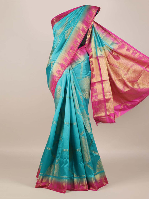 

Pothys Blue & Pink Jute Silk Woven Design Saree