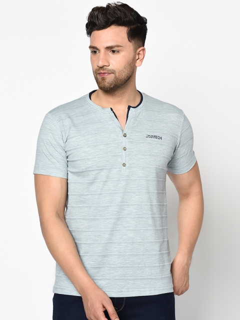 

Duke Men Blue Striped Henley Neck T-shirt