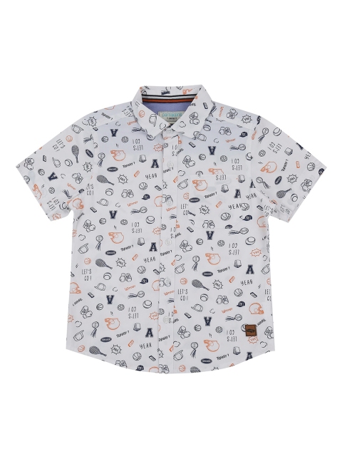 

Pantaloons Junior Boys White Regular Fit Printed Casual Shirt