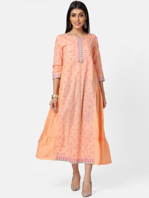 

Kiana Women Peach Floral Printed A-Line Dress