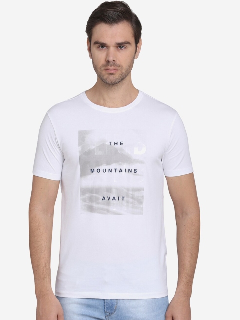 

JADE BLUE Men White Printed Round Neck T-shirt
