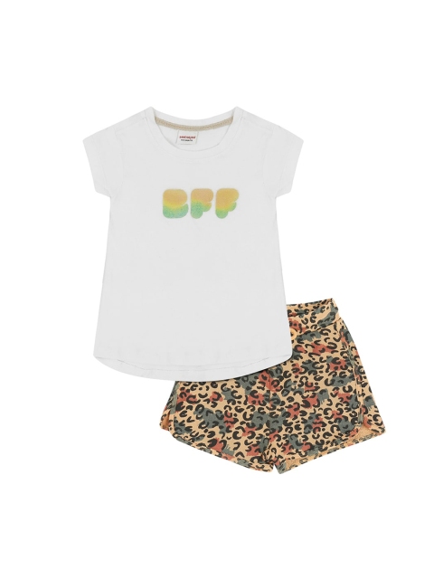

RAINE AND JAINE Girls White & Brown Printed T-shirt with Shorts