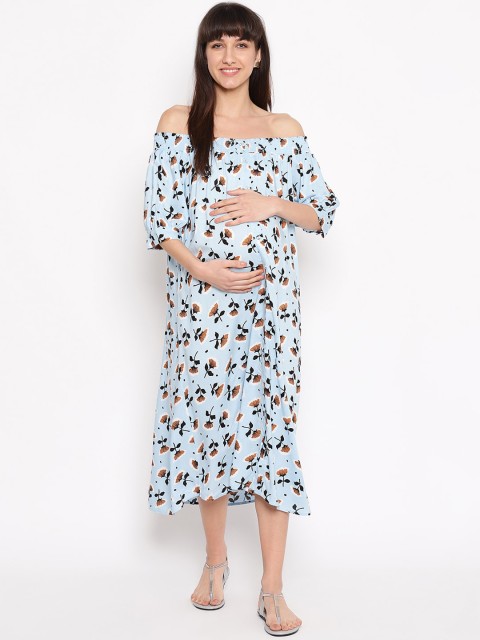 

The Vanca Women Blue Floral Printed Maternity A-Line Dress