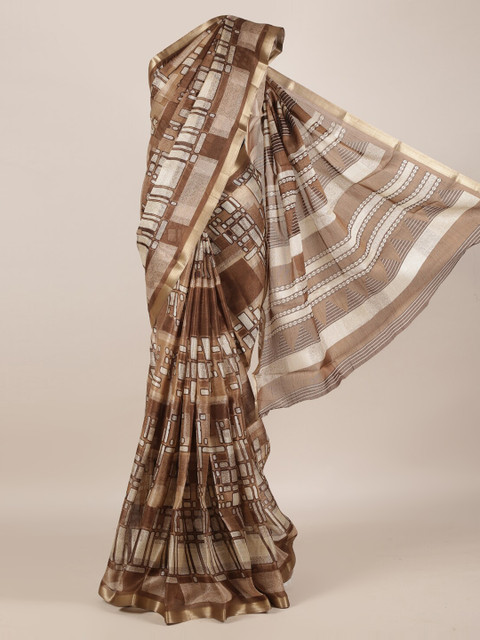 

Pothys Brown Printed Jute Silk Saree