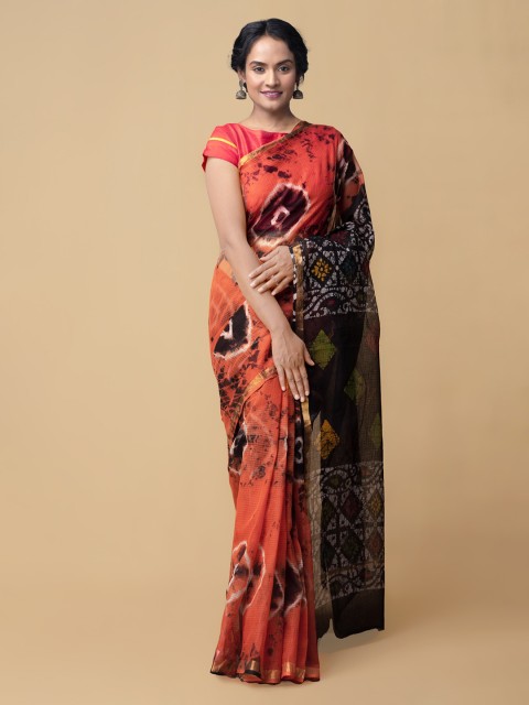 

Unnati Silks Orange Pure Cotton Printed Kota Saree