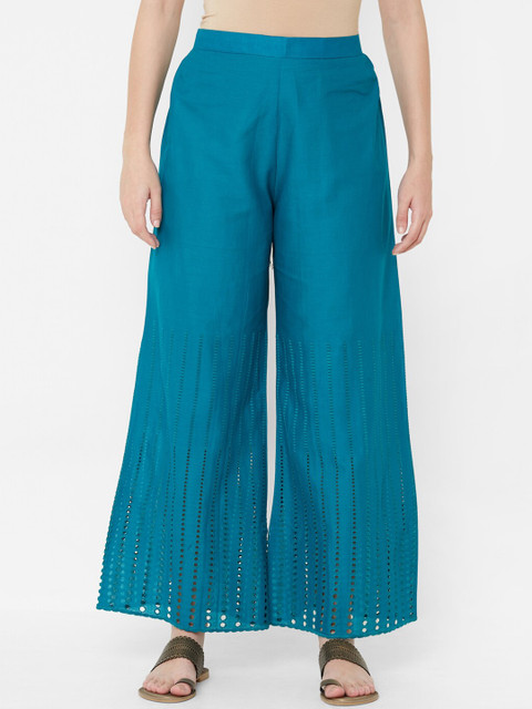 

Juliet Women Turquoise Blue Self Design Parallel Trousers