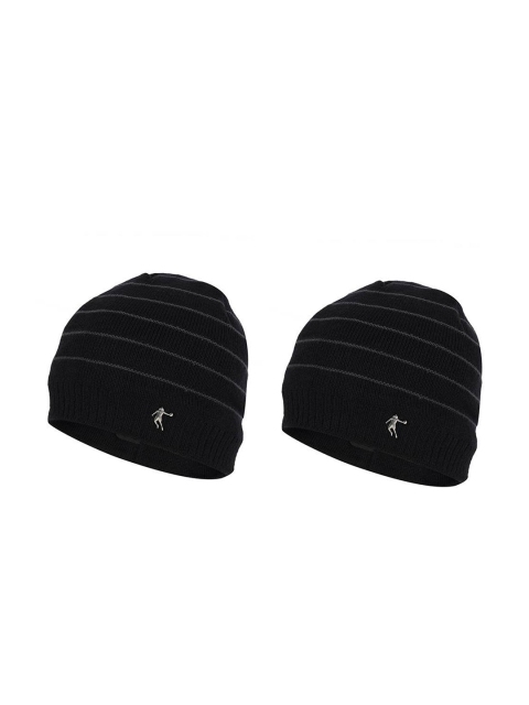 

FabSeasons Unisex Black & Grey Set of 2 Self Design Beanie