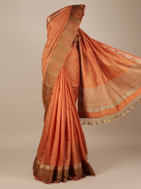 

Pothys Orange Woven Design Jute Silk Saree