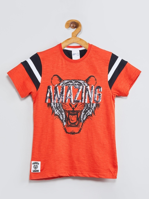 

max Boys Orange Printed Round Neck T-shirt