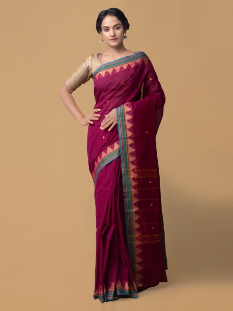 

Unnati Silks Pink Solid Pure Cotton Saree
