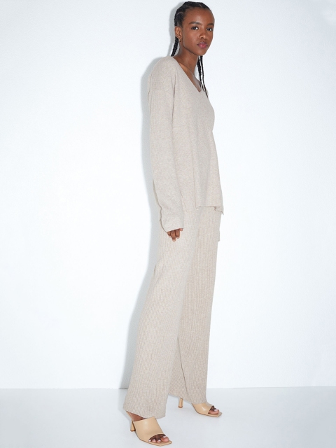 

H&M Women Grey Solid Rib Knit Jumper