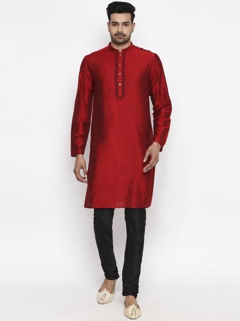 indus route by Pantaloons Men Maroon Solid Straight Kurta