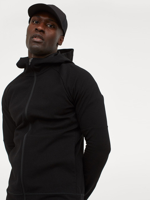 

H&M Men Black Solid Sports Hoodie Muscle Fit