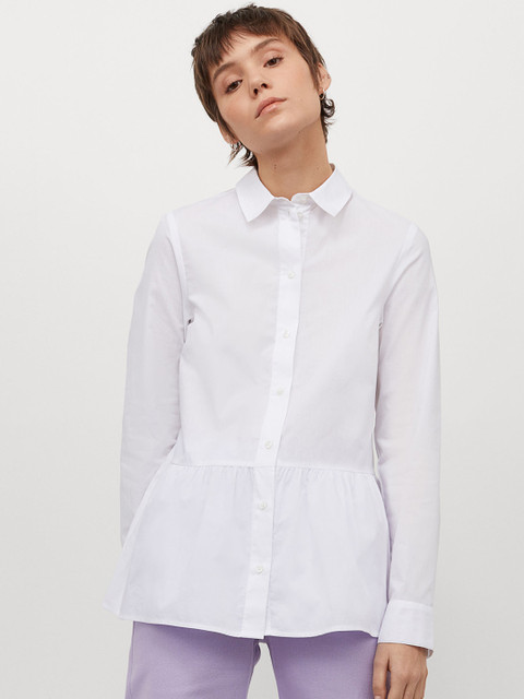 

H&M Women White Solid Peplum Shirt