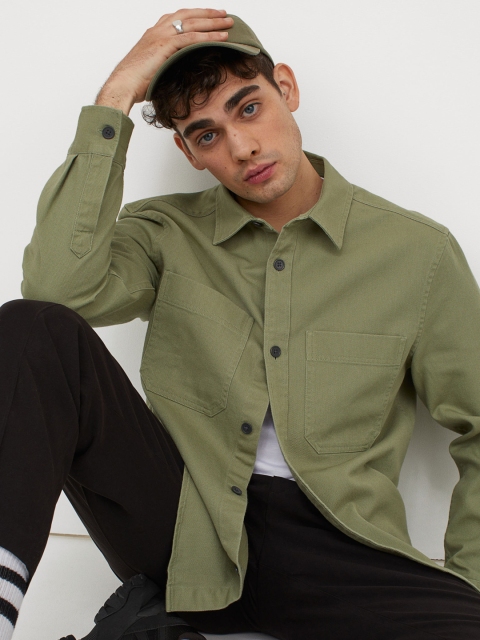 

H&M Men Green Solid Regular Fit Shirt Jacket