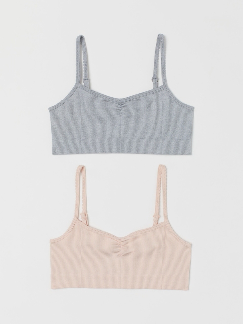 

H&M Girls 2-pack Seamless Tops, Grey