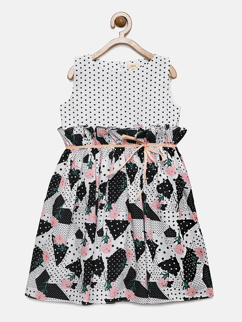 

mini miao Girls Black Printed Fit and Flare Dress