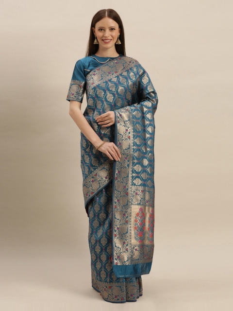 

Mitera Teal Pure Silk Woven Design Banarasi Saree