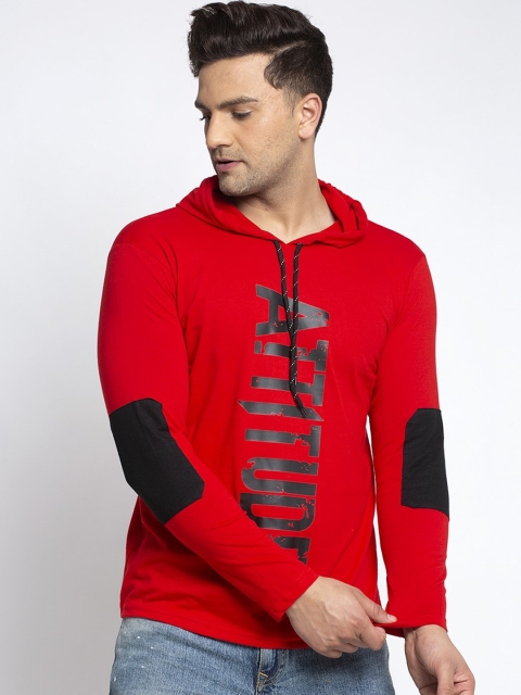 

KATSO Men Red Printed Hood T-shirt